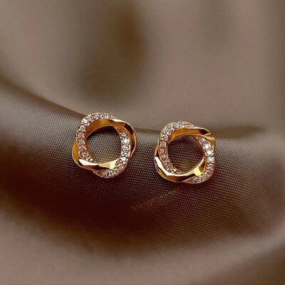 Korėjos baltos alyvos apvalūs auskarai moterims Išskirtiniai putojantys kristaliniai geometriniai apvalūs auskarai vakarėlio papuošalai