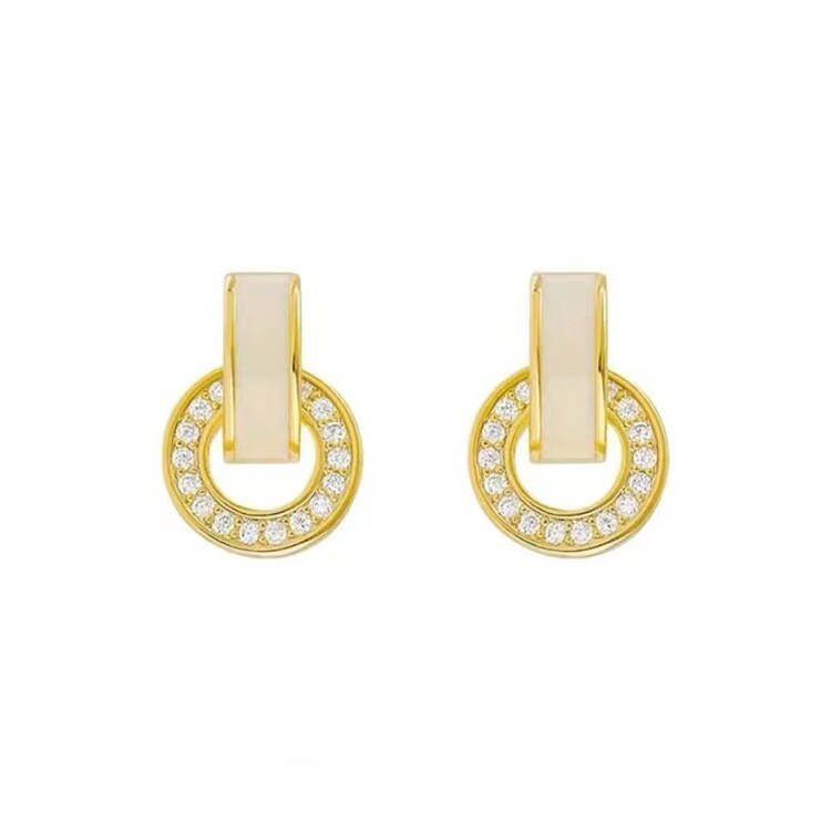 Korėjos baltos alyvos apvalūs auskarai moterims Išskirtiniai putojantys kristaliniai geometriniai apvalūs auskarai vakarėlio papuošalai