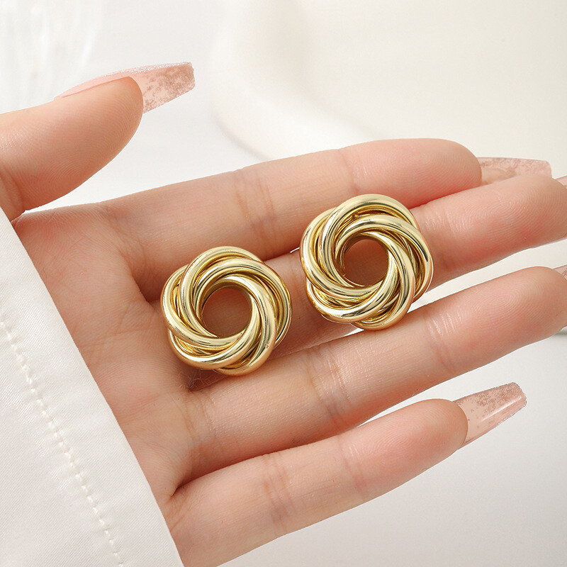 Noua tendință, geometrică, înfășurare din metal, cercei cu flori de culoare aurie, pentru femei, bijuterii cu temperament punk, cadou pentru fete cu ridicata