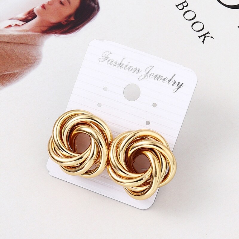 Noua tendință, geometrică, înfășurare din metal, cercei cu flori de culoare aurie, pentru femei, bijuterii cu temperament punk, cadou pentru fete cu ridicata