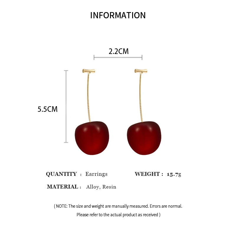 Cercei cu cireșe roșii dulci, modă pentru femei, cu design delicat de fructe, cercei cu picătură, petrecere de nuntă, bijuterii coreene pentru ureche, cadou