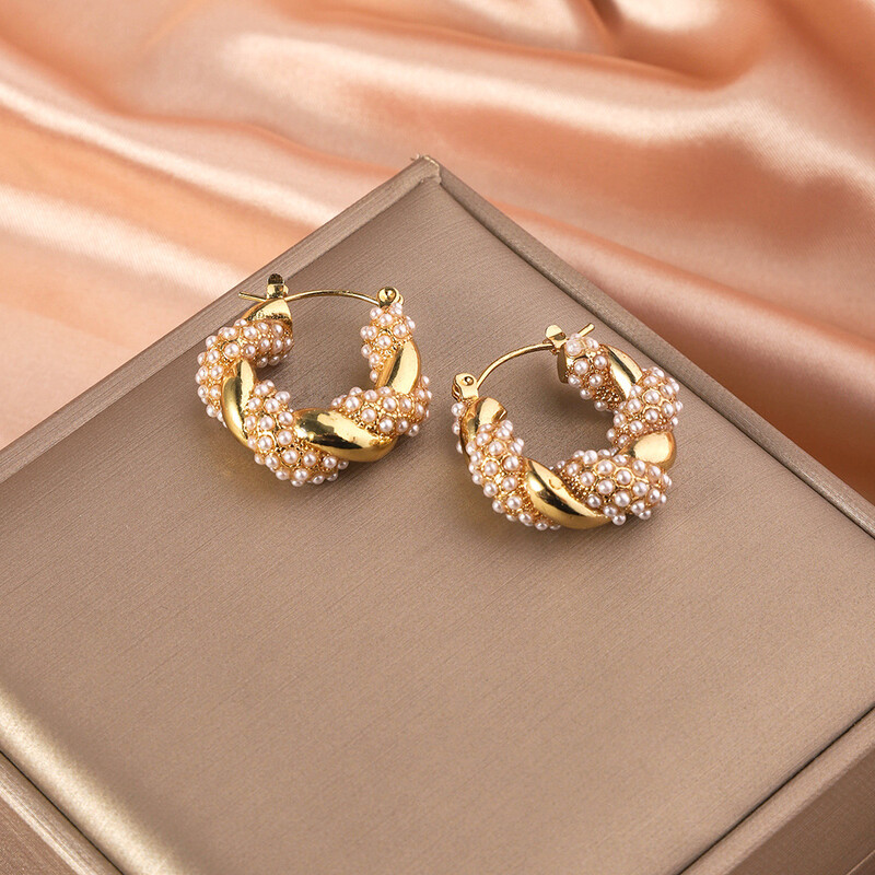 Cercei din oțel inoxidabil în formă de U în formă de U cu zircon, cercei din oțel inoxidabil, bijuterii, cercei