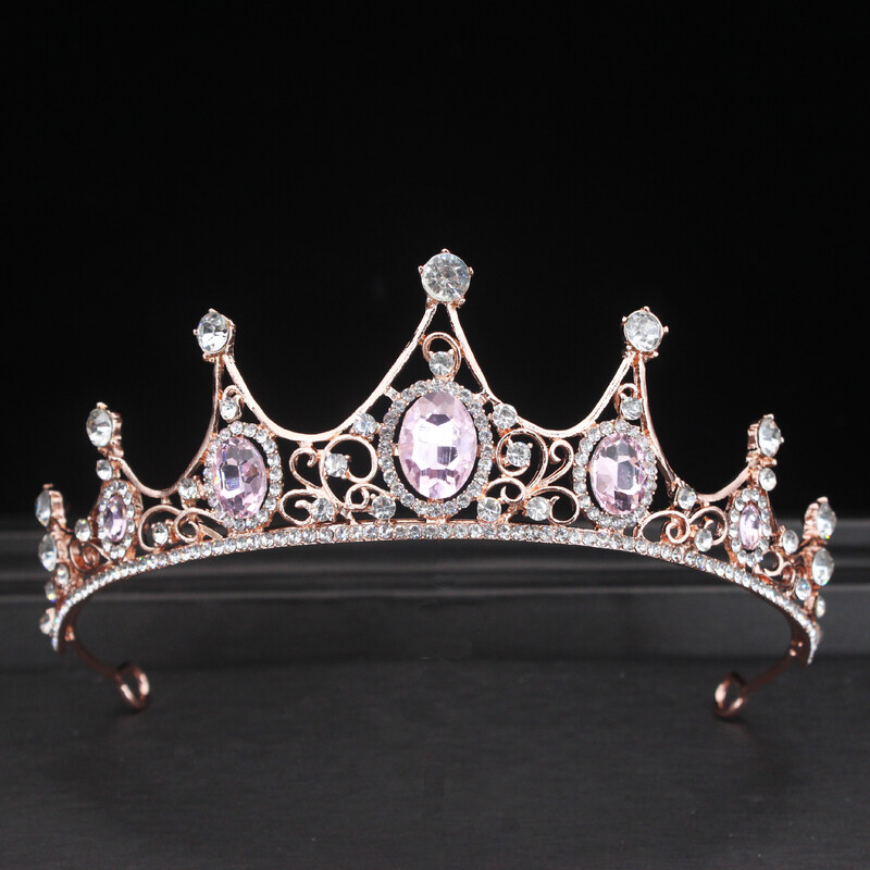 Barokk Rózsaszín Kristály Esküvői Koronakirálynő Hercegnő Menyasszonyi Tiaras Fejpánt Party Fejdísz Diadem Haj Ékszer Kiegészítők Ajándékok