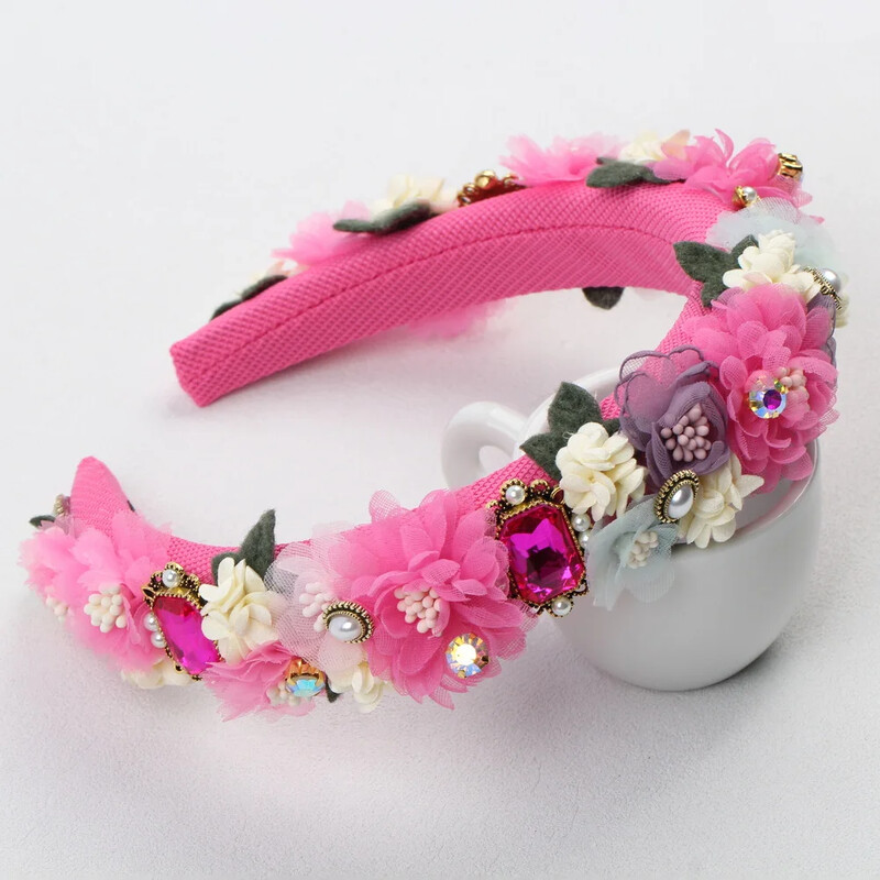 Bentita de păr pentru petrecere de miercuri pentru femei, de lux, lucrată manual, cu piatră de cristal, cu flori de perle, accesorii pentru păr la modă