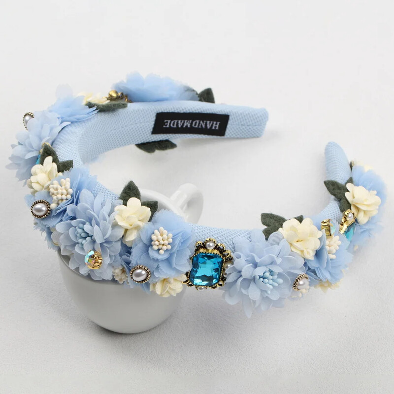 Bentita de păr pentru petrecere de miercuri pentru femei, de lux, lucrată manual, cu piatră de cristal, cu flori de perle, accesorii pentru păr la modă