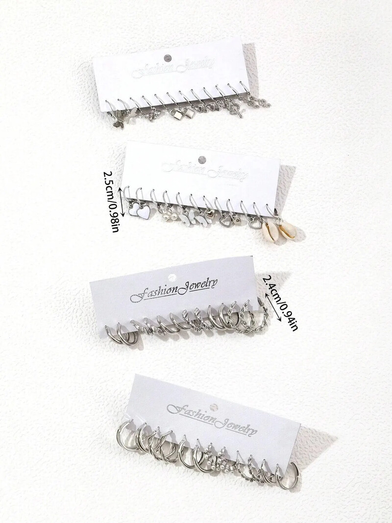 48 gab Modes mākslīgo pērļu dekors Twist Design Hoop Auskari Sievietēm Sudraba Krāsa Sirds Auskars Ikdienai Rotaslietas Dāvanas Jauns