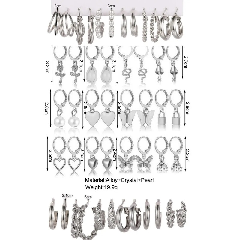 48 gab Modes mākslīgo pērļu dekors Twist Design Hoop Auskari Sievietēm Sudraba Krāsa Sirds Auskars Ikdienai Rotaslietas Dāvanas Jauns