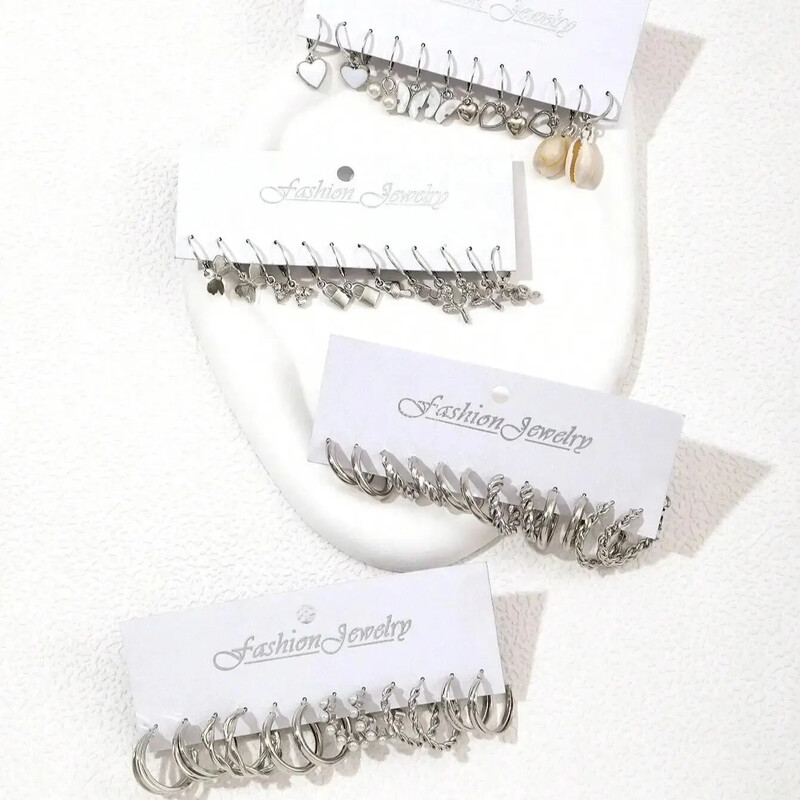 48 gab Modes mākslīgo pērļu dekors Twist Design Hoop Auskari Sievietēm Sudraba Krāsa Sirds Auskars Ikdienai Rotaslietas Dāvanas Jauns