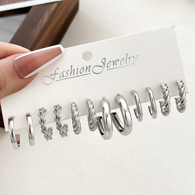 6 perechi/set Cercei de damă, simplu, la modă, geometrice, cerc de sârmă răsucite, stil minimalist, cadou pentru vacanțe sau întâlniri