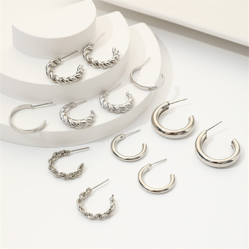 6 perechi/set Cercei de damă, simplu, la modă, geometrice, cerc de sârmă răsucite, stil minimalist, cadou pentru vacanțe sau întâlniri