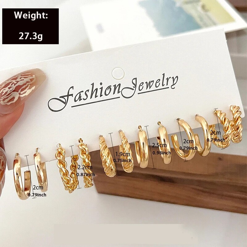 6 perechi/set Cercei de damă, simplu, la modă, geometrice, cerc de sârmă răsucite, stil minimalist, cadou pentru vacanțe sau întâlniri