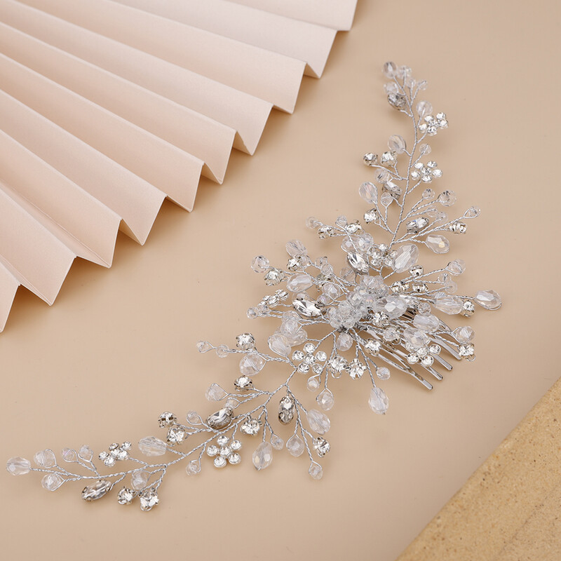 Vintage Aur roz Argint Accesorii de nunta Crăciun pentru mireasa Cristal strălucitor Pieptene de păr Banchet elegant pentru femei