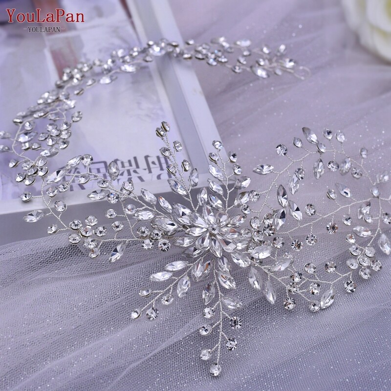 YouLaPan HP242 Elegantiškas Kalnų krištolinis galvos apdangalas nuotakų galvos apdangalai Krištoliniai plaukų juostos galvos apdangalai Vestuviniai papuošalai Vestuvių plaukų aksesuarai