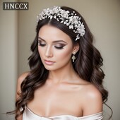 HNCCX Accesorii pentru păr cu frunze din aliaj de culoare argintie pentru fete elegante, mireasă, nuntă, accesorii pentru păr, cadou, cadou CP603
