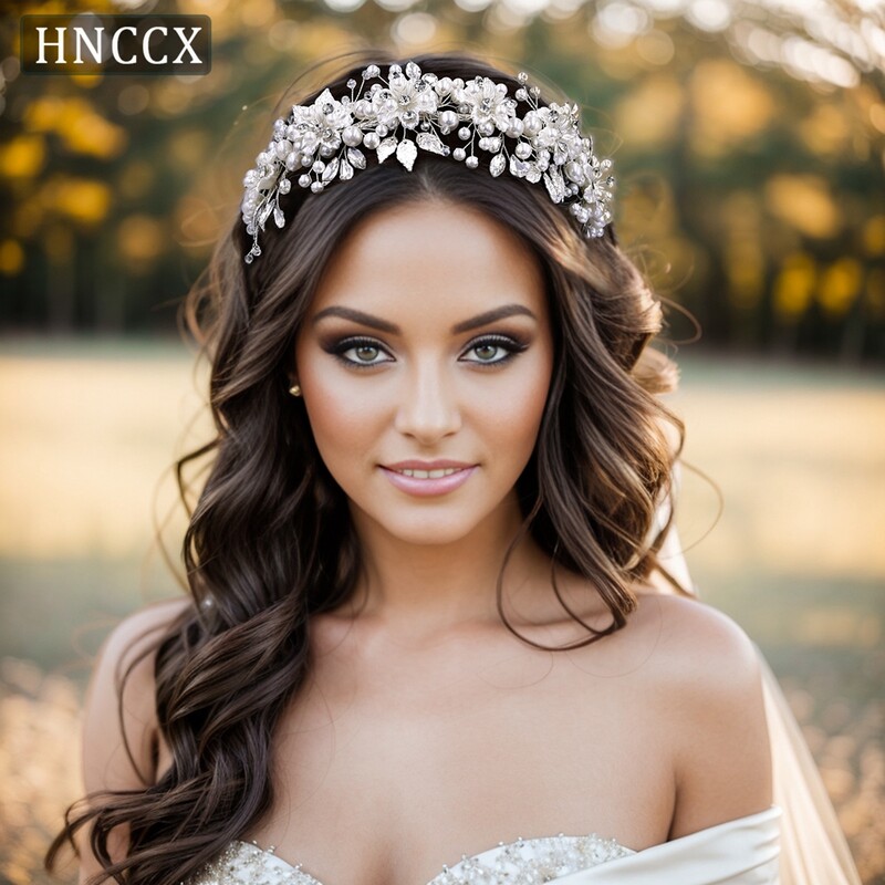HNCCX Accesorii pentru păr cu frunze din aliaj de culoare argintie pentru fete elegante, mireasă, nuntă, accesorii pentru păr, cadou, cadou CP603
