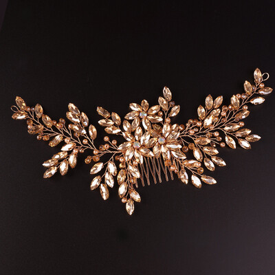 Moterų nuotakos didelių krištolinių vestuvinių plaukų šukos su šampanu nuotakos šoninės šukos, pilnos Kalnų krištolinio akmens plaukų aksesuaras moterims ir mergaitėms