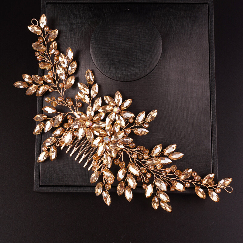 Moterų nuotakos didelių krištolinių vestuvinių plaukų šukos su šampanu nuotakos šoninės šukos, pilnos Kalnų krištolinio akmens plaukų aksesuaras moterims ir mergaitėms