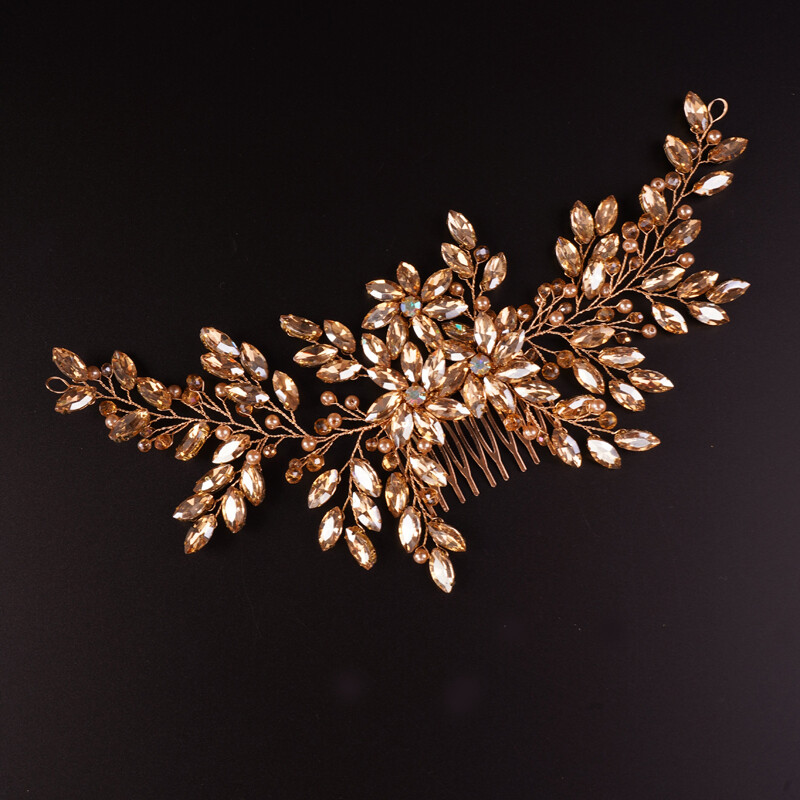 Moterų nuotakos didelių krištolinių vestuvinių plaukų šukos su šampanu nuotakos šoninės šukos, pilnos Kalnų krištolinio akmens plaukų aksesuaras moterims ir mergaitėms