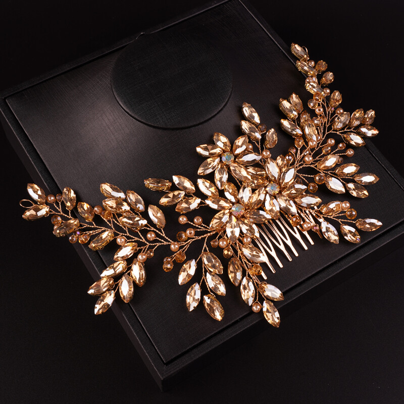 Moterų nuotakos didelių krištolinių vestuvinių plaukų šukos su šampanu nuotakos šoninės šukos, pilnos Kalnų krištolinio akmens plaukų aksesuaras moterims ir mergaitėms