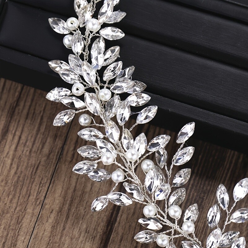 Bentiță de lux cu perle de cristal Tiara de petrecere cu strasuri pentru păr Vine Band Bandă pentru cap Tiara de nuntă Accesorii pentru păr Bijuterii Coroana
