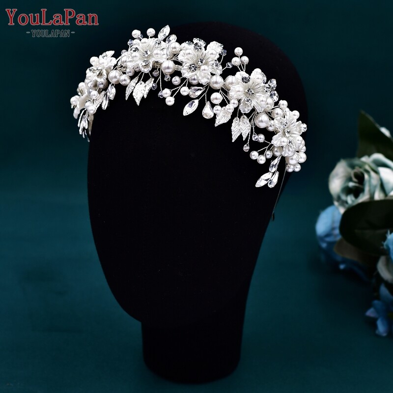 YouLaPan, nuntă, perle, cristal, copac, aliaj, frunze, cerc de păr, bentite cu strasuri pentru femei, fată de flori HP603