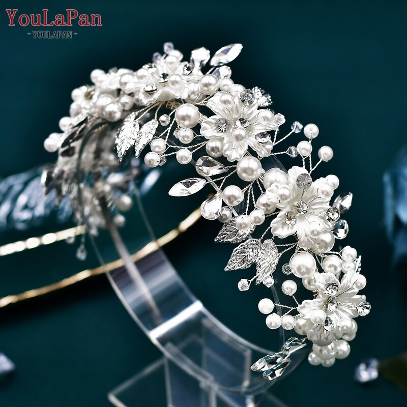 YouLaPan, nuntă, perle, cristal, copac, aliaj, frunze, cerc de păr, bentite cu strasuri pentru femei, fată de flori HP603