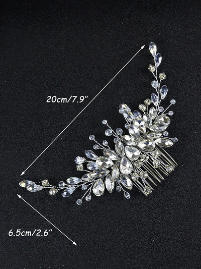 Pieptene de păr cu stras de argint Accesorii pentru păr de mireasă pentru femei Bijuterii pentru cap de nuntă lucrate manual de cristal Petrecere Domnișoare de onoare Fete Cadouri