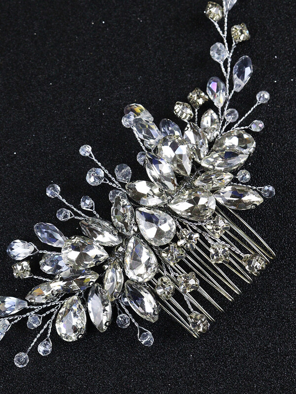 Pieptene de păr cu stras de argint Accesorii pentru păr de mireasă pentru femei Bijuterii pentru cap de nuntă lucrate manual de cristal Petrecere Domnișoare de onoare Fete Cadouri