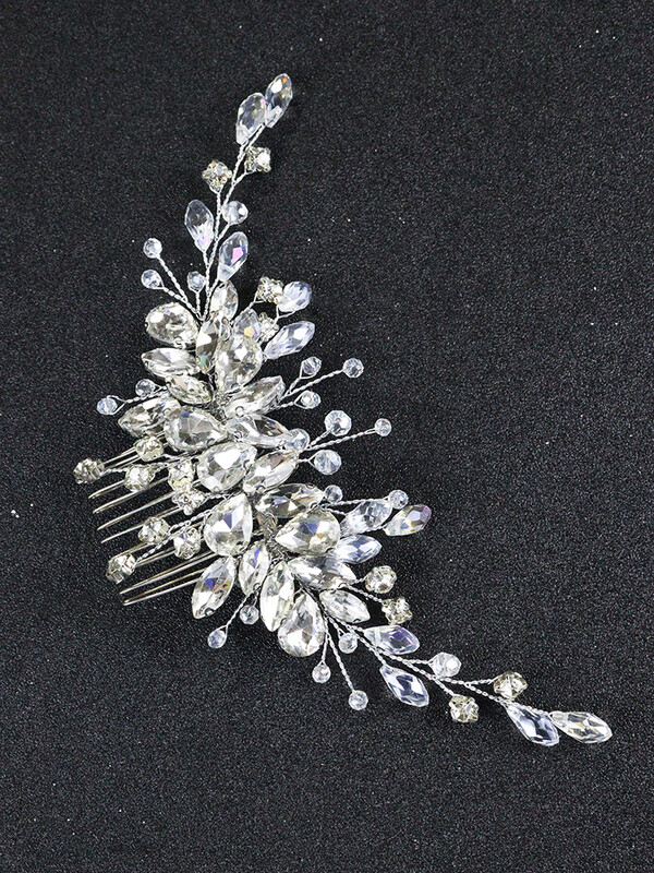 Pieptene de păr cu stras de argint Accesorii pentru păr de mireasă pentru femei Bijuterii pentru cap de nuntă lucrate manual de cristal Petrecere Domnișoare de onoare Fete Cadouri