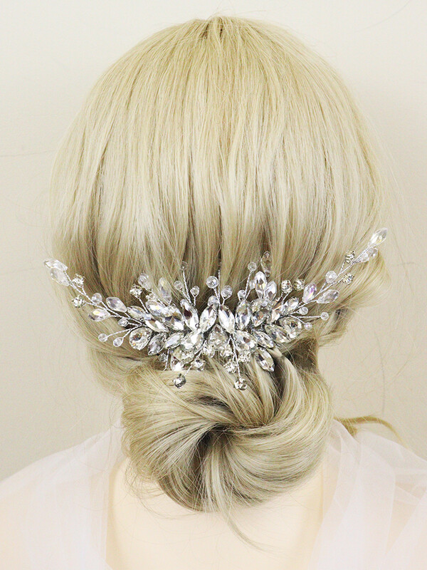 Pieptene de păr cu stras de argint Accesorii pentru păr de mireasă pentru femei Bijuterii pentru cap de nuntă lucrate manual de cristal Petrecere Domnișoare de onoare Fete Cadouri