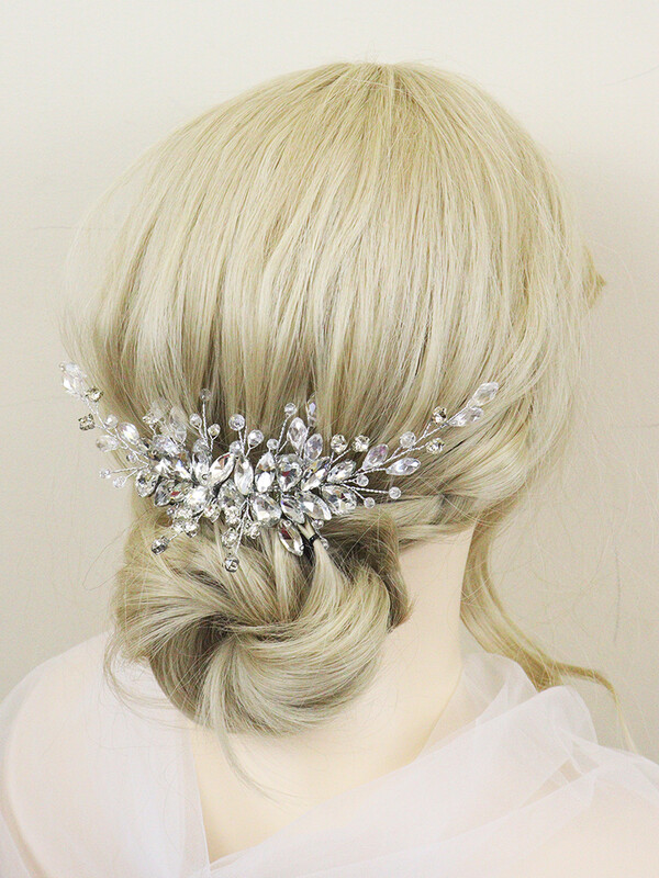 Pieptene de păr cu stras de argint Accesorii pentru păr de mireasă pentru femei Bijuterii pentru cap de nuntă lucrate manual de cristal Petrecere Domnișoare de onoare Fete Cadouri