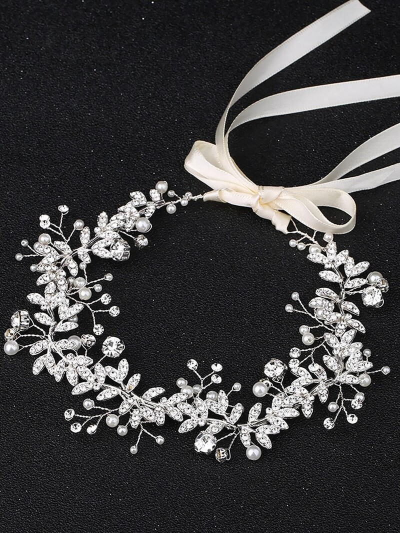 Nouă bentiță cu flori de cristal Bentiță cu fundă pentru păr pentru mireasă Accesorii pentru păr de nuntă Bentite cu flori pentru cap de perlă