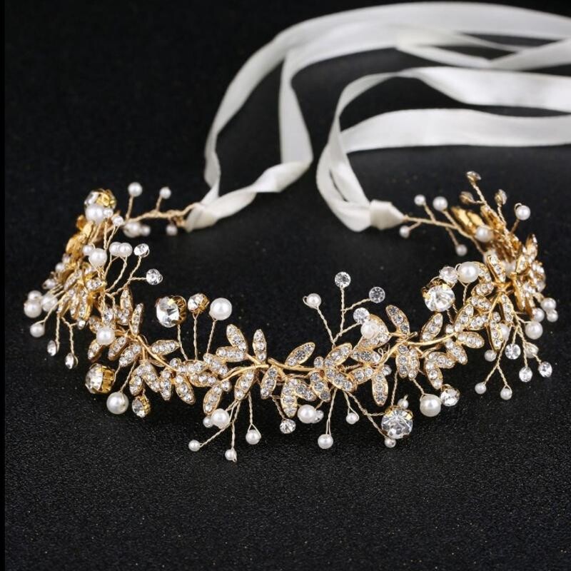 Nouă bentiță cu flori de cristal Bentiță cu fundă pentru păr pentru mireasă Accesorii pentru păr de nuntă Bentite cu flori pentru cap de perlă