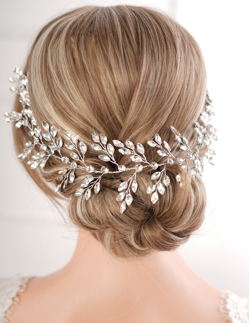 Νυφικό στρας Μαλλιά Αμπέλι Γαμήλια Τιάρα Ασημένια Νυφικά Αξεσουάρ Μαλλιά Αξεσουάρ Κεφαλιού Κόσμημα Κεφαλιού Γυναικεία Κόμμα κεφαλής