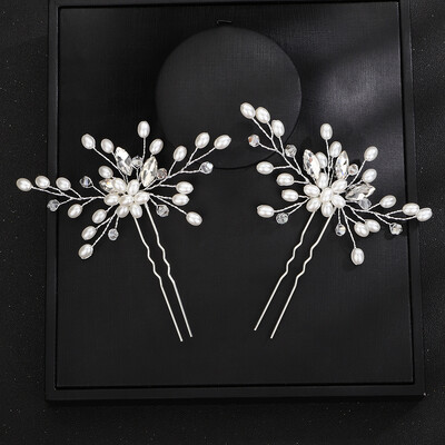 Vestuviniai plaukų segtukai Sidabrinis Kalnų krištolas Moterų galvos apdangalas Perlai Vestuviniai Plaukų Priedai Papuošalai Rankų darbo vakarėlio galvos apdangalo papuošalas