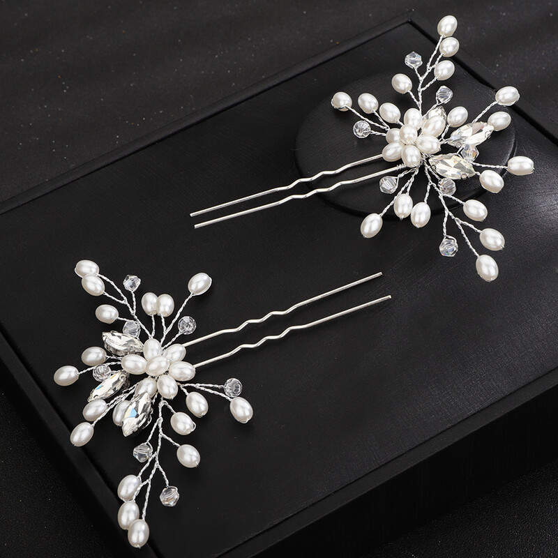 Vestuviniai plaukų segtukai Sidabrinis Kalnų krištolas Moterų galvos apdangalas Perlai Vestuviniai Plaukų Priedai Papuošalai Rankų darbo vakarėlio galvos apdangalo papuošalas