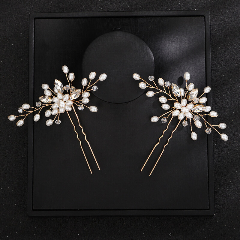 Vestuviniai plaukų segtukai Sidabrinis Kalnų krištolas Moterų galvos apdangalas Perlai Vestuviniai Plaukų Priedai Papuošalai Rankų darbo vakarėlio galvos apdangalo papuošalas