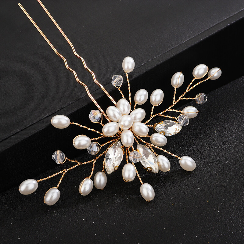 Vestuviniai plaukų segtukai Sidabrinis Kalnų krištolas Moterų galvos apdangalas Perlai Vestuviniai Plaukų Priedai Papuošalai Rankų darbo vakarėlio galvos apdangalo papuošalas