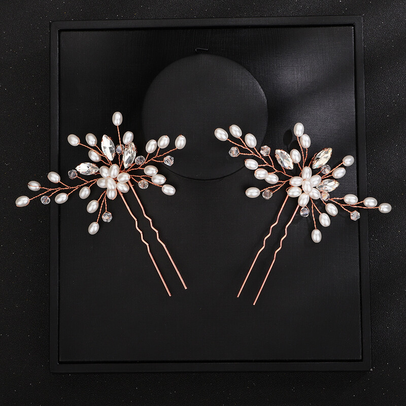 Vestuviniai plaukų segtukai Sidabrinis Kalnų krištolas Moterų galvos apdangalas Perlai Vestuviniai Plaukų Priedai Papuošalai Rankų darbo vakarėlio galvos apdangalo papuošalas