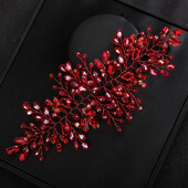 Bandita de mireasa cu strasuri la modă, casă de cristal lucrată manual pentru femei, accesorii de păr pentru nuntă roșie, ornamente pentru tiare pentru fete