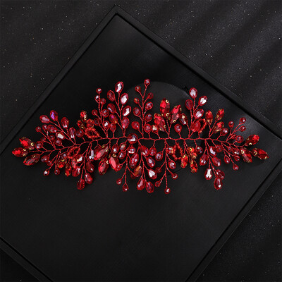 Bandita de mireasa cu strasuri la modă, casă de cristal lucrată manual pentru femei, accesorii de păr pentru nuntă roșie, ornamente pentru tiare pentru fete