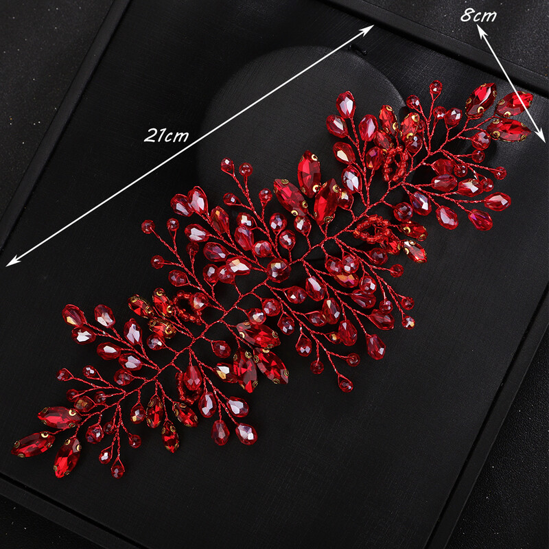 Bandita de mireasa cu strasuri la modă, casă de cristal lucrată manual pentru femei, accesorii de păr pentru nuntă roșie, ornamente pentru tiare pentru fete