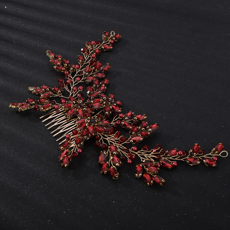 Moterų Vynas Raudonasis Kalnų krištolas Vestuviniai Plaukai Šukos Nuotakos Plaukų Priedai Papuošalai Rankų darbo krištolo rožinė nuotakos galvos apdangalas Tiaras