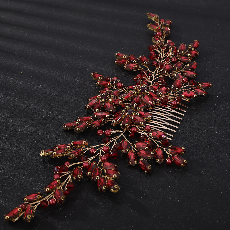 Moterų Vynas Raudonasis Kalnų krištolas Vestuviniai Plaukai Šukos Nuotakos Plaukų Priedai Papuošalai Rankų darbo krištolo rožinė nuotakos galvos apdangalas Tiaras