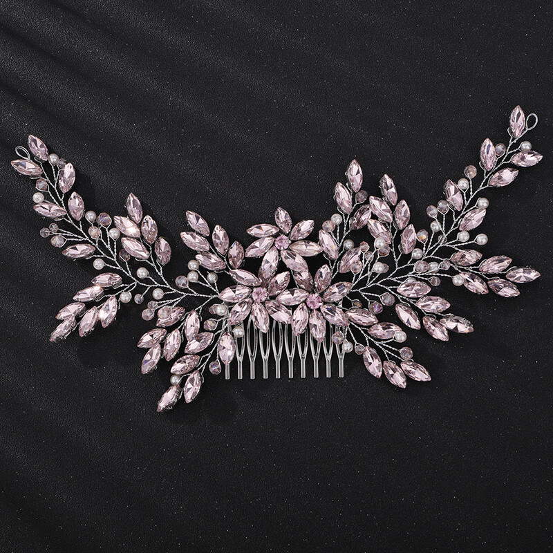 Moterų Vynas Raudonasis Kalnų krištolas Vestuviniai Plaukai Šukos Nuotakos Plaukų Priedai Papuošalai Rankų darbo krištolo rožinė nuotakos galvos apdangalas Tiaras