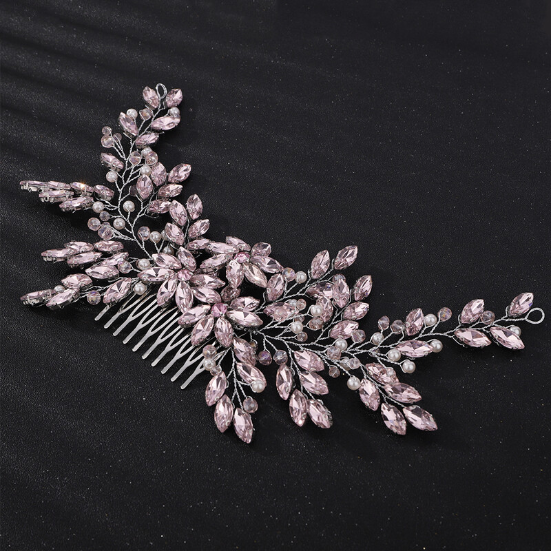 Moterų Vynas Raudonasis Kalnų krištolas Vestuviniai Plaukai Šukos Nuotakos Plaukų Priedai Papuošalai Rankų darbo krištolo rožinė nuotakos galvos apdangalas Tiaras