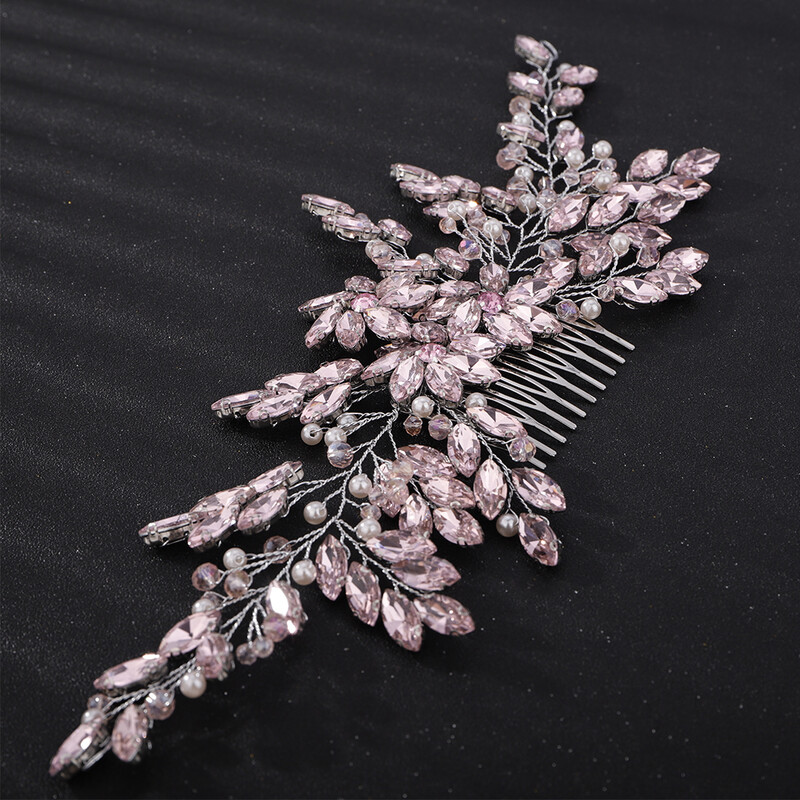 Moterų Vynas Raudonasis Kalnų krištolas Vestuviniai Plaukai Šukos Nuotakos Plaukų Priedai Papuošalai Rankų darbo krištolo rožinė nuotakos galvos apdangalas Tiaras