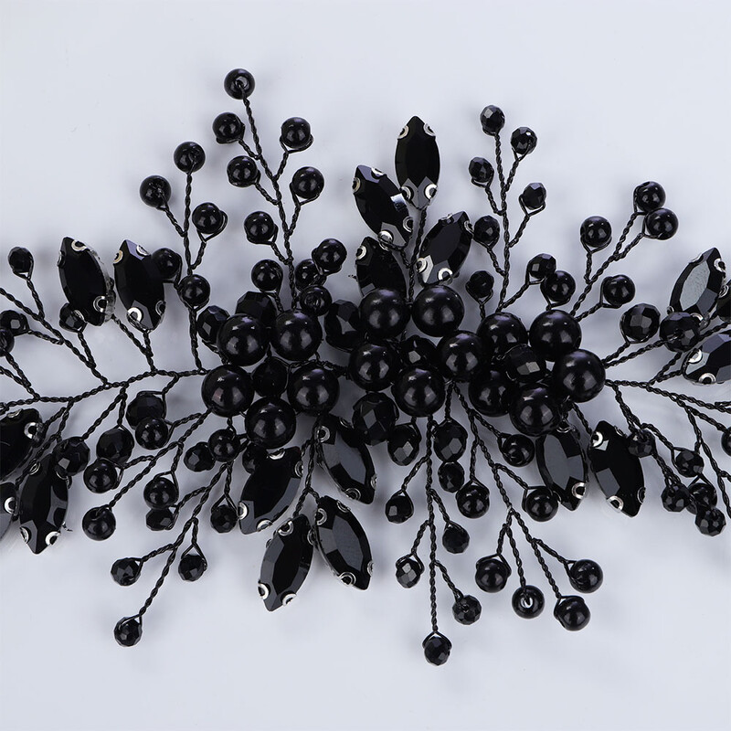 Perle Strasuri Accesorii pentru păr de nuntă Bandă de mireasă de petrecere neagră pentru femei La modă Piesă pentru cap de mireasă Ornament lucrat manual Tiare