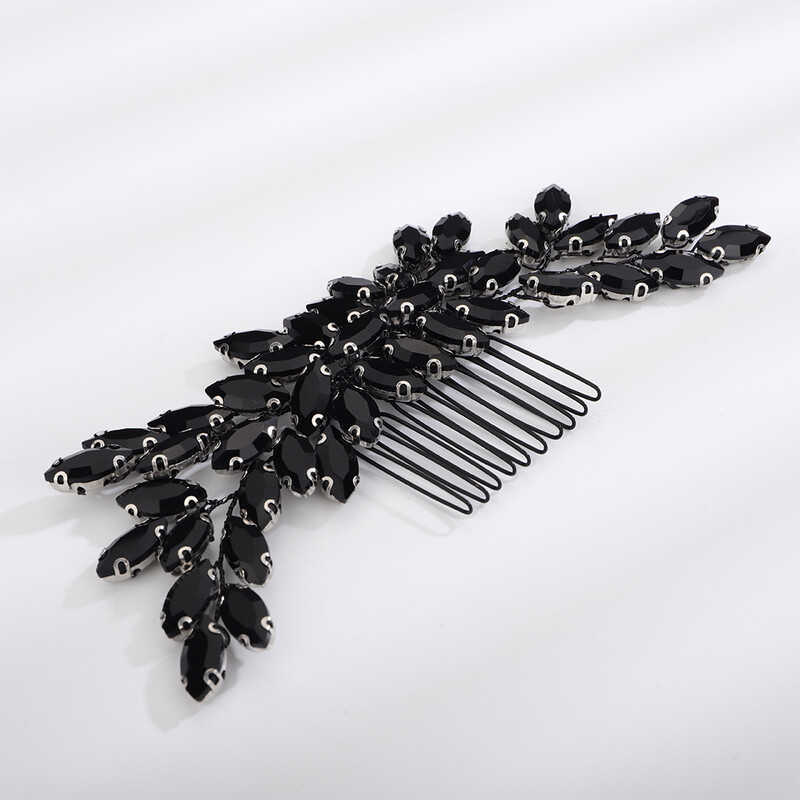 Piepteni de nuntă cu strasuri negre pentru femei Accesorii de păr la modă, lucrați manual, piepteni pentru cap de mireasă, ornamente pentru mireasa de petrecere, tiara