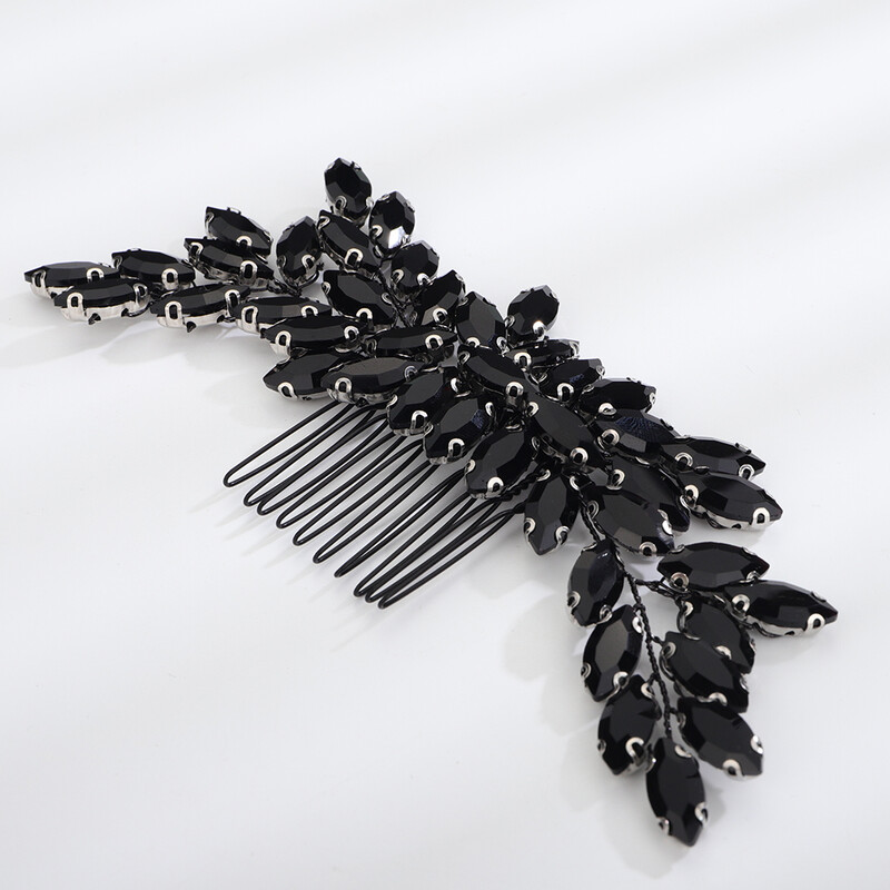 Piepteni de nuntă cu strasuri negre pentru femei Accesorii de păr la modă, lucrați manual, piepteni pentru cap de mireasă, ornamente pentru mireasa de petrecere, tiara